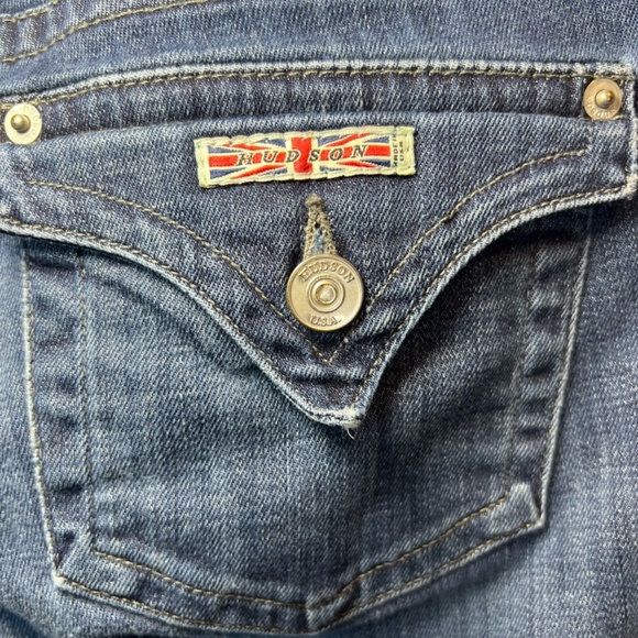 Hudson Signature Bootcut Flap Jeans Dark Blue Distressed Stretch Womens Sz 28x29 - Picture 11 of 15